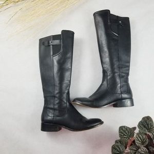 Ann Taylor Black Leather Flat Riding Boots Size 7
